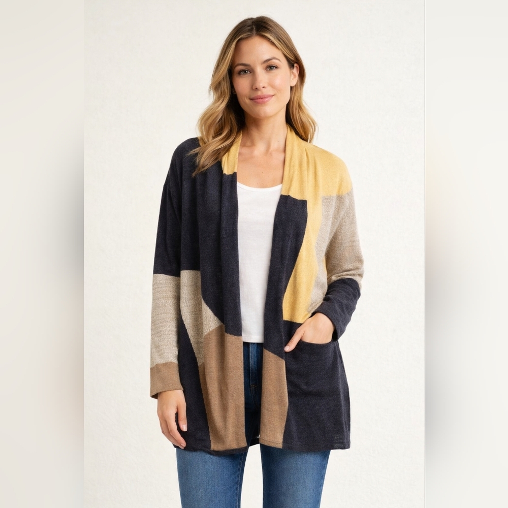 NIC+ZOE Colorblock Open Front Cardigan Knit XL  - lightweight modern